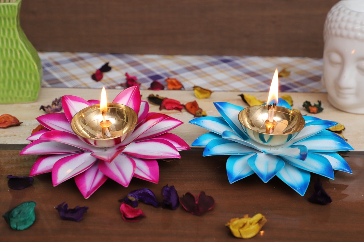 Lotus Brass Diya ( Deepak Oil Lamp) Flower Diya (Height: 3 inch) Pack of 2  - Best Deal